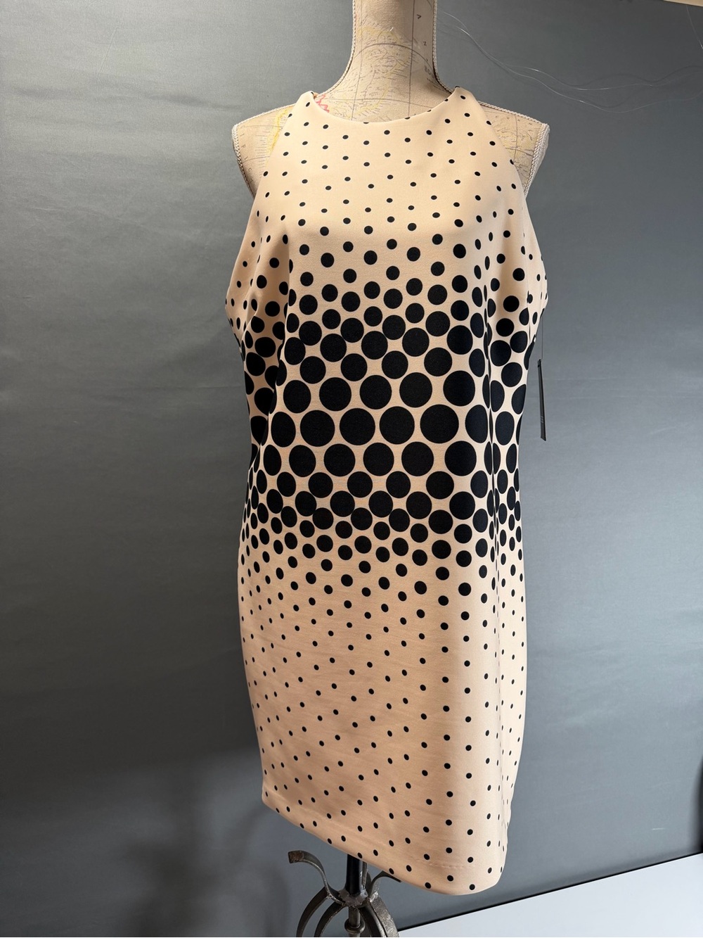 BCBG Beige and Black Polka Dot Halter Dress